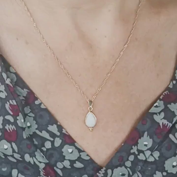 Opal Drop Gold Necklace, White opal necklace, Elegant drop gold Pendant for women
