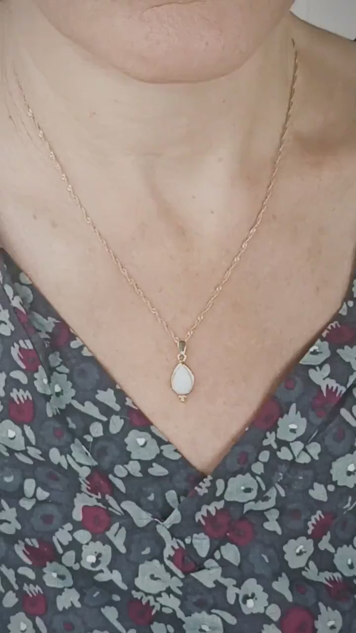 Opal Drop Gold Necklace, White opal necklace, Elegant drop gold Pendant for women