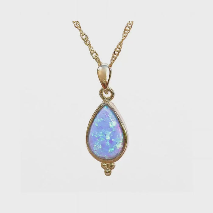 Blue Opal gold Necklace and Earrings jewelry set for woman