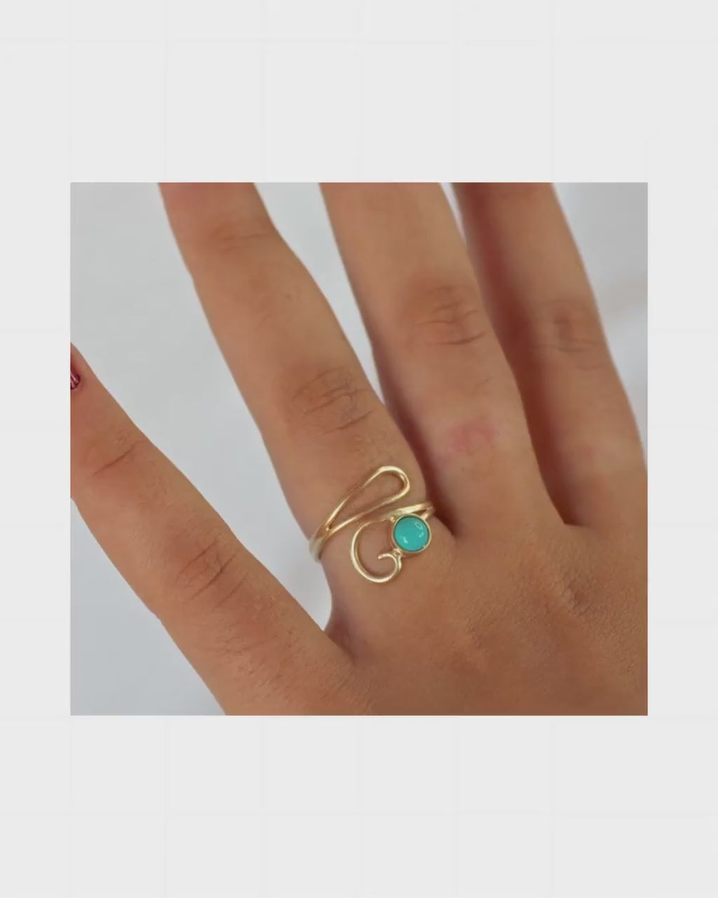 Solid 14K gold Turquoise Adjustable Ring, Open gold Birthstone Ring
