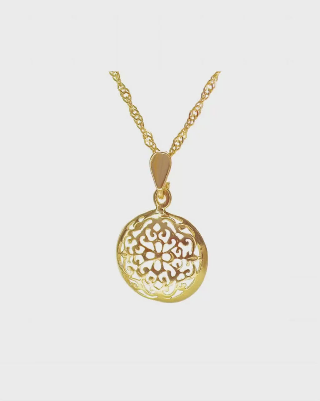 Solid 14k gold round Filigree necklace pendant