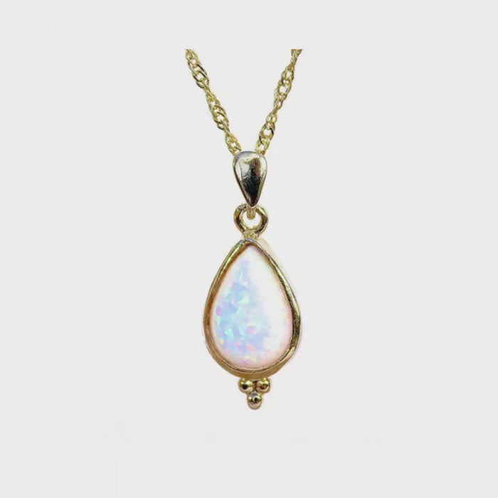 Opal drop Necklace, Gold Opal necklace, Elegant drop gold Pendant, White Opal necklace, Women necklace, Everyday pendant, Teardrop charm