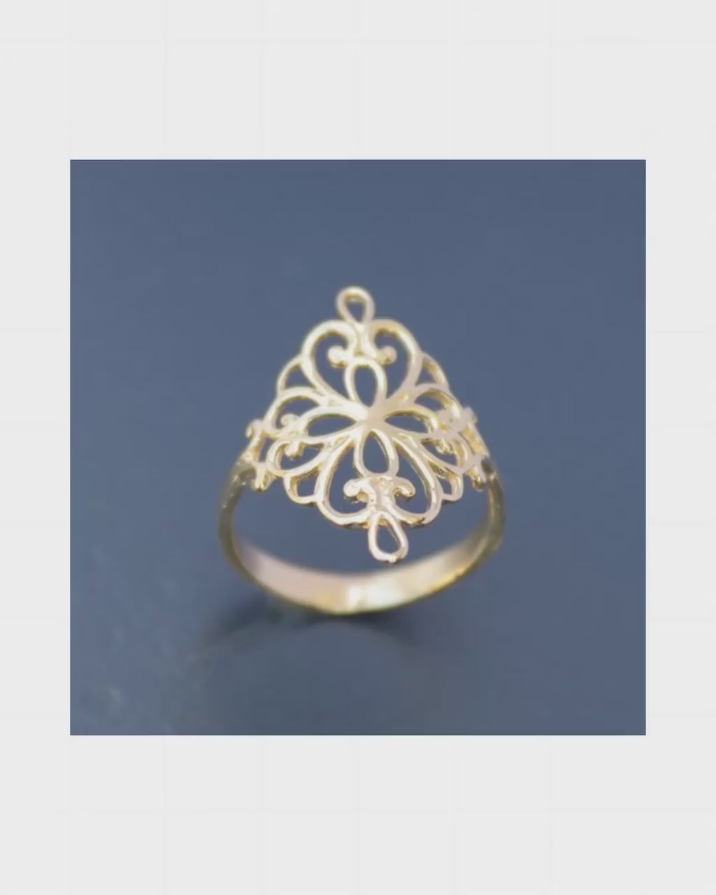 Victorian gold ring for women, Filigree Long ring