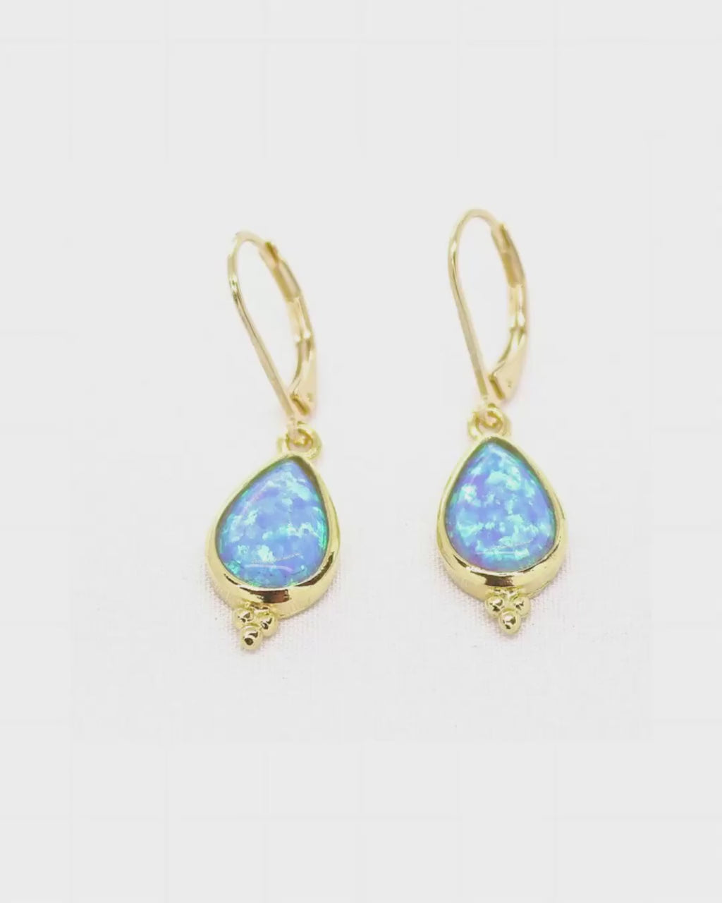 14k Gold Blue Opal Teardrop Dangle Earrings