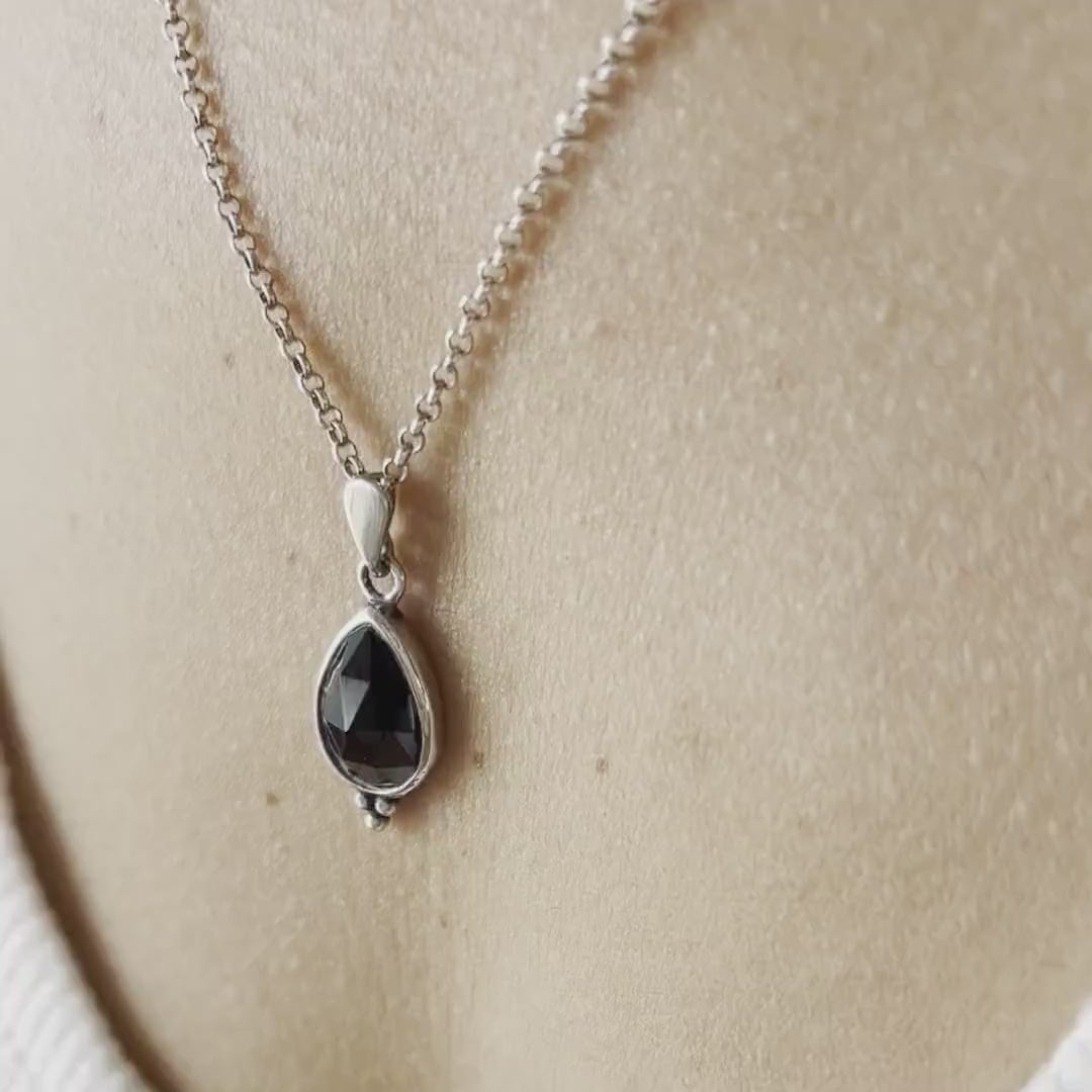 Onyx sterling silver 925 teardrop necklace pendant