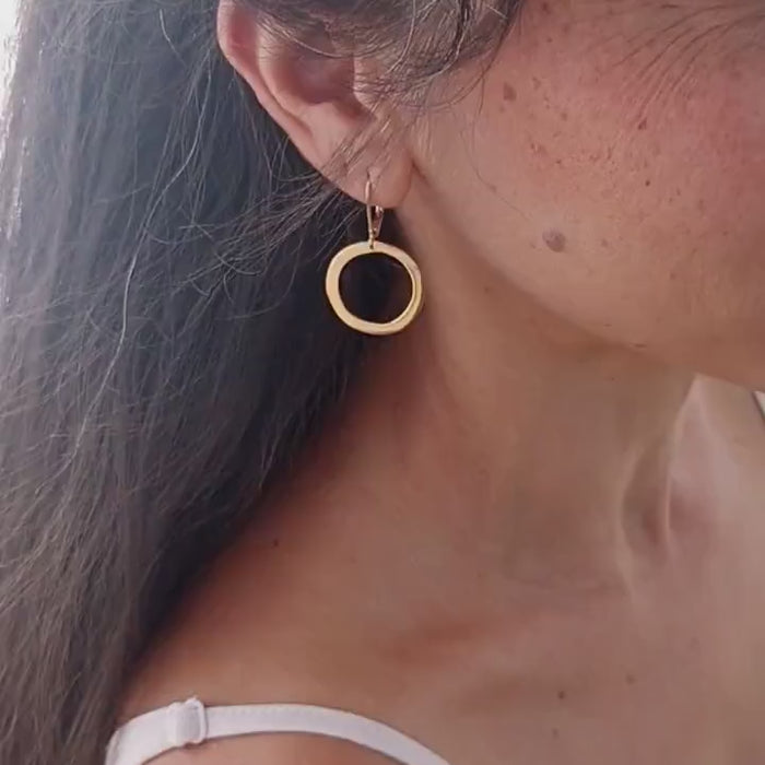 Solid 14K gold hoop earrings, Open circle post earrings