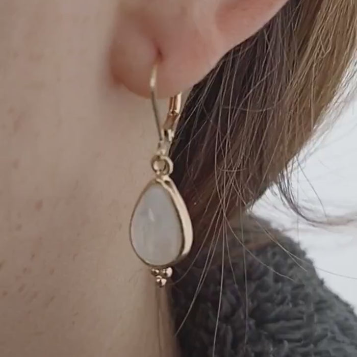 Solid 14k Gold Moonstone Teardrop Dangle Earrings for Women, Elegant Birthstone Jewelry, Gift for Wife