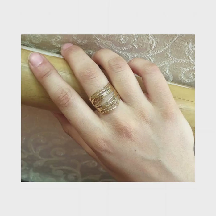 Gold Ring, Multi Band Ring, Chunky wide Ring