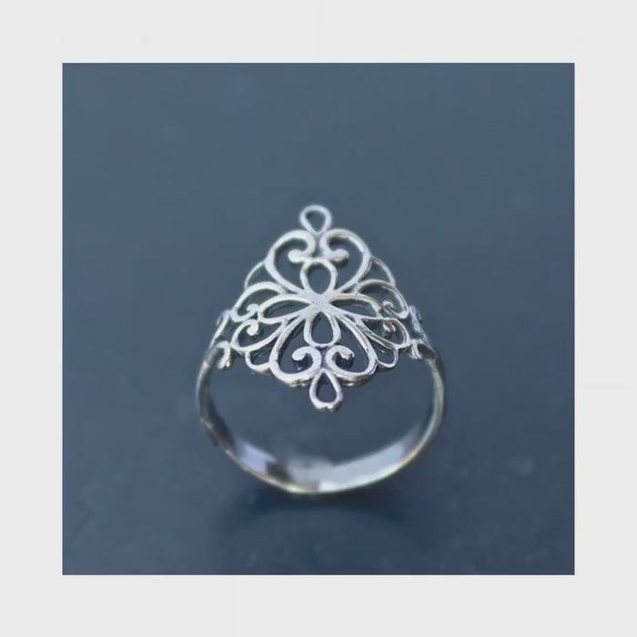 Filigree Sterling Silver Ring Band: Victorian Handmade Jewelry