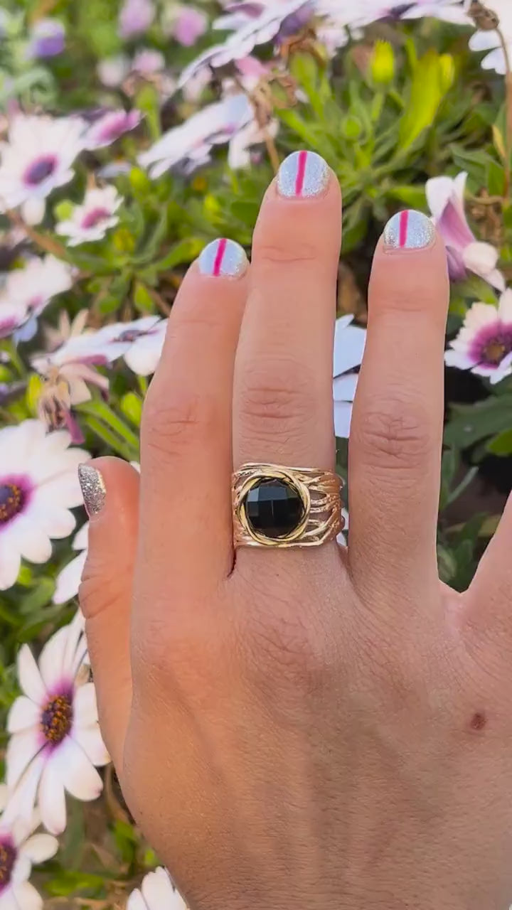 Aventurine ring, Green stone wide sterling silver 925 chunky ring