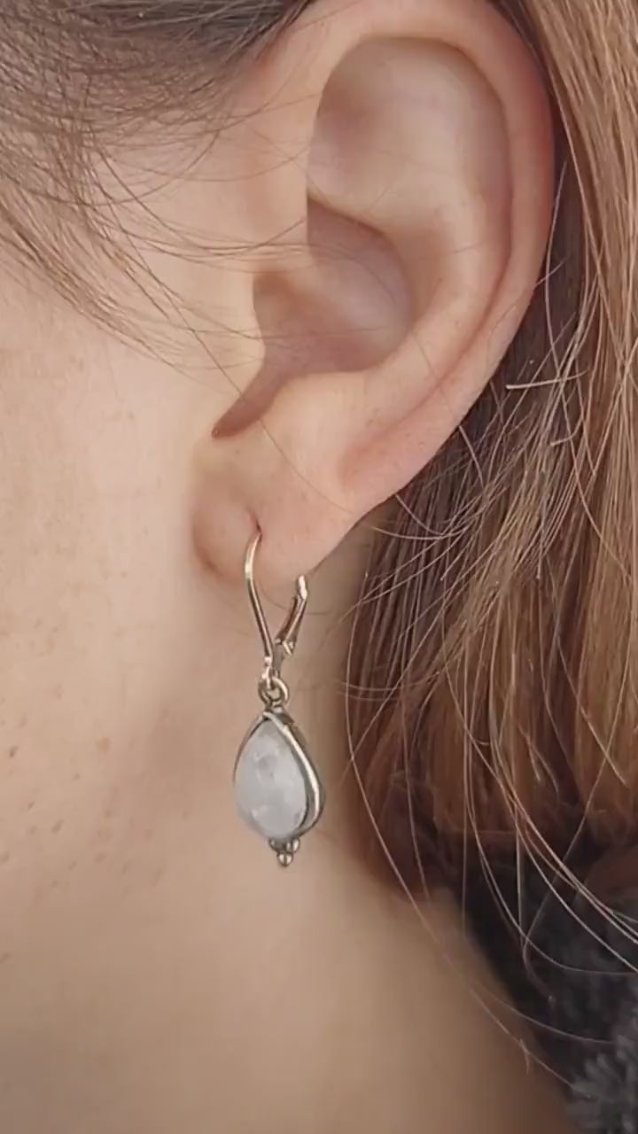 Moonstone teardrop sterling Silver dangle earring for woman