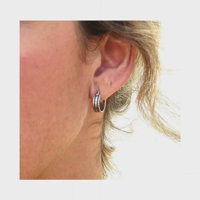 Huggie sterling silver hoop earrings, Texture wide hoop earrings