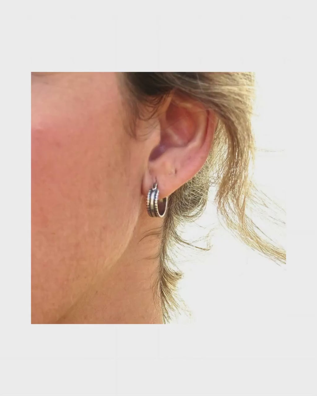 Huggie sterling silver hoop earrings, Texture wide hoop earrings