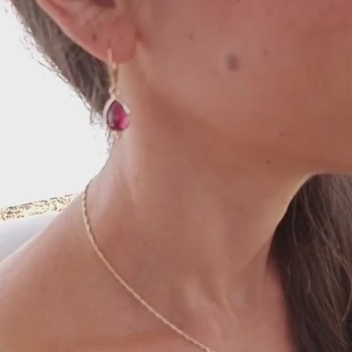 Garnet solid 14k gold Teardrop Necklace and Earrings set for Women, Gemstone Jewelry Gift