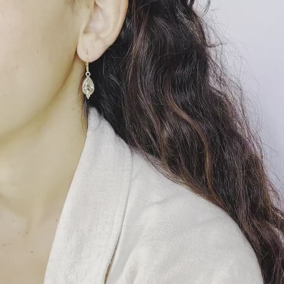 Green Amethyst Gold Dangle Earrings: Teardrop Prasiolite, 14K Gold Plated