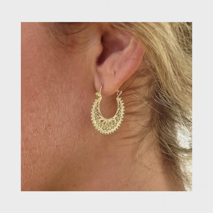 Filigree Gold Hoop Earrings, Medium Hoop Earrings