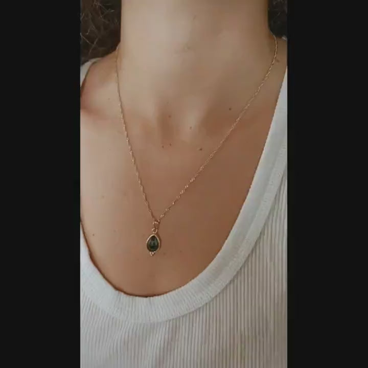 Black Onyx 14k gold Teardrop necklace pendant, Black stone solid gold necklace