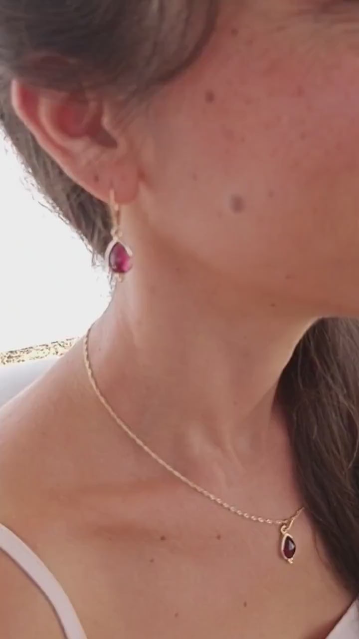 Garnet gold Teardrop Necklace Pendant for Women, Gemstone Jewelry Gift