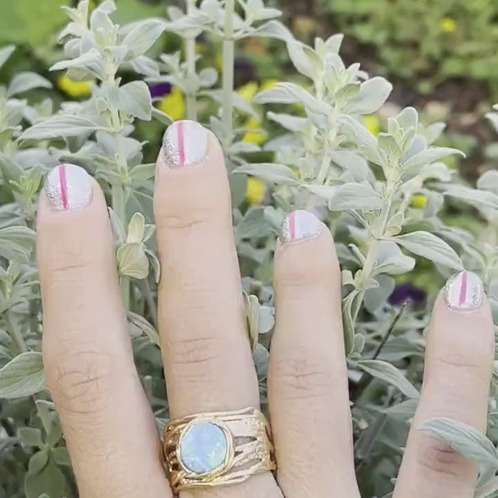 Kyanite wide 14k gold ring, Blue stone solid 14k gold ring band