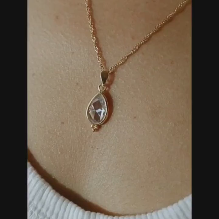 14k gold Crystal Quartz teardrop necklace pendant