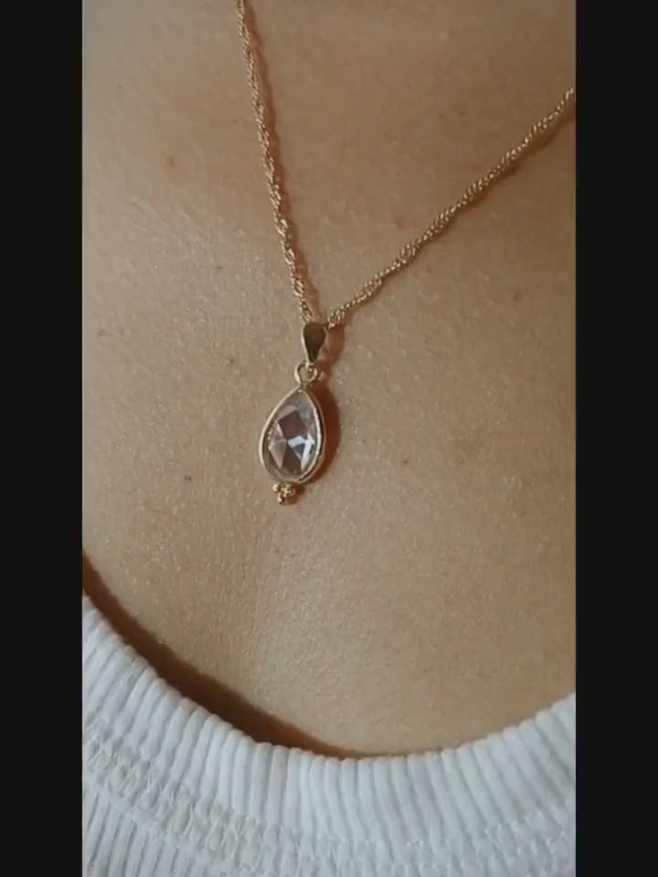 14k gold Crystal Quartz teardrop necklace pendant