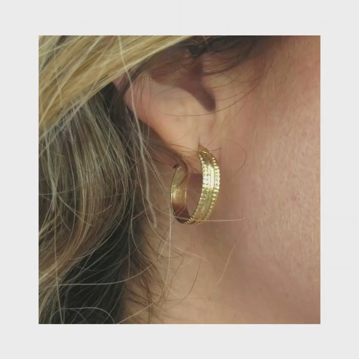 14K Solid Gold Hoop Earrings: Wide Band, Handmade