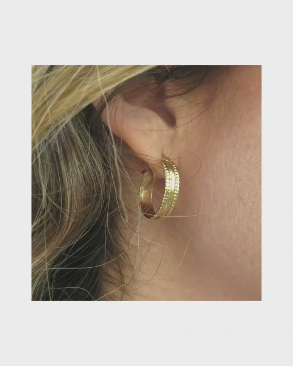 14K Solid Gold Hoop Earrings: Wide Band, Handmade