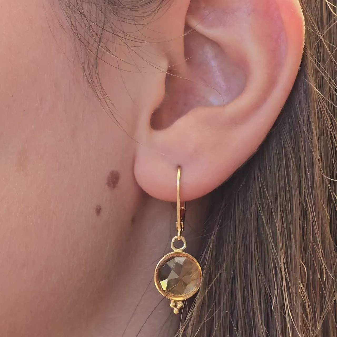 Citrine gold round dangle Earrings