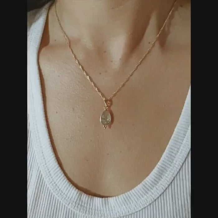 14k gold Green amethyst teardrop necklace pendant