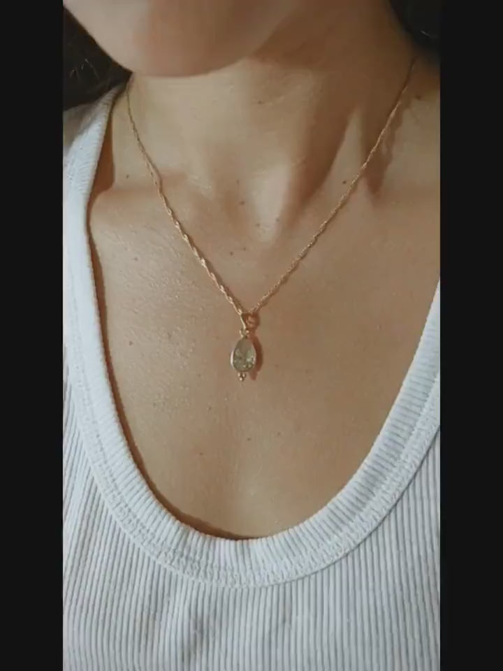 14k gold Green amethyst teardrop necklace pendant