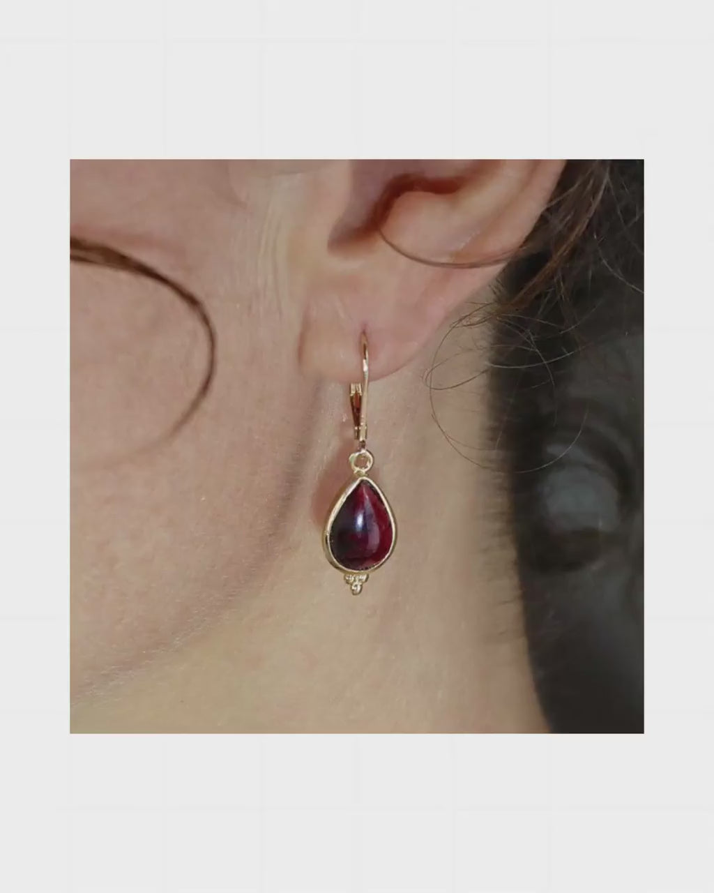 Garnet 14k gold earrings, Solid 14k gold Garnet teardrop dangle earring