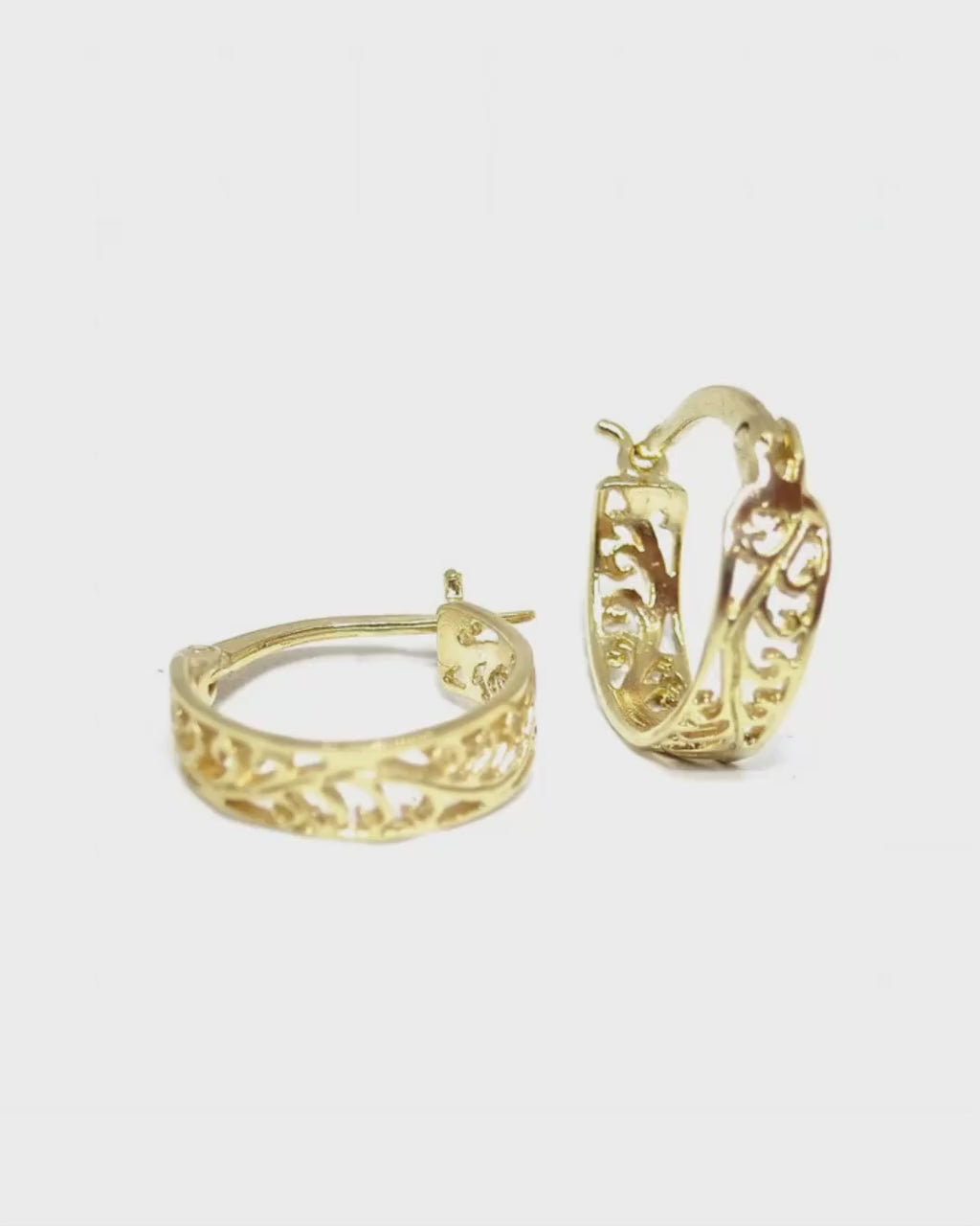 Filigree gold hoop earrings for women, 14K solid gold earrings, Statement gold hoops