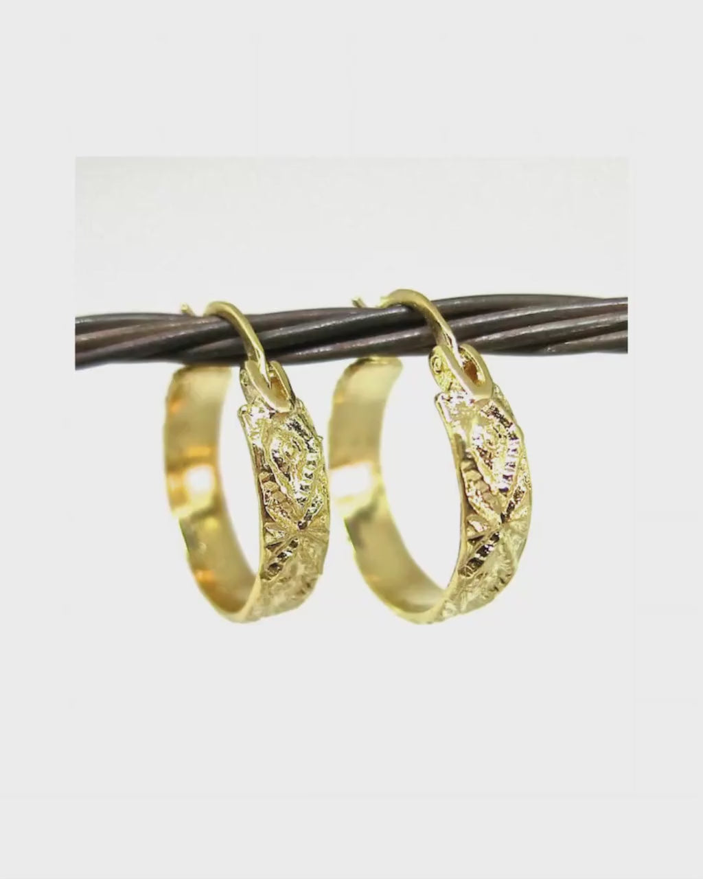 Textured gold hoop earrings, Bohemian gold earrings