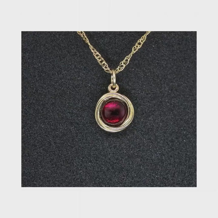 Garnet solid 14k gold necklace, Small red stone pendant Necklace