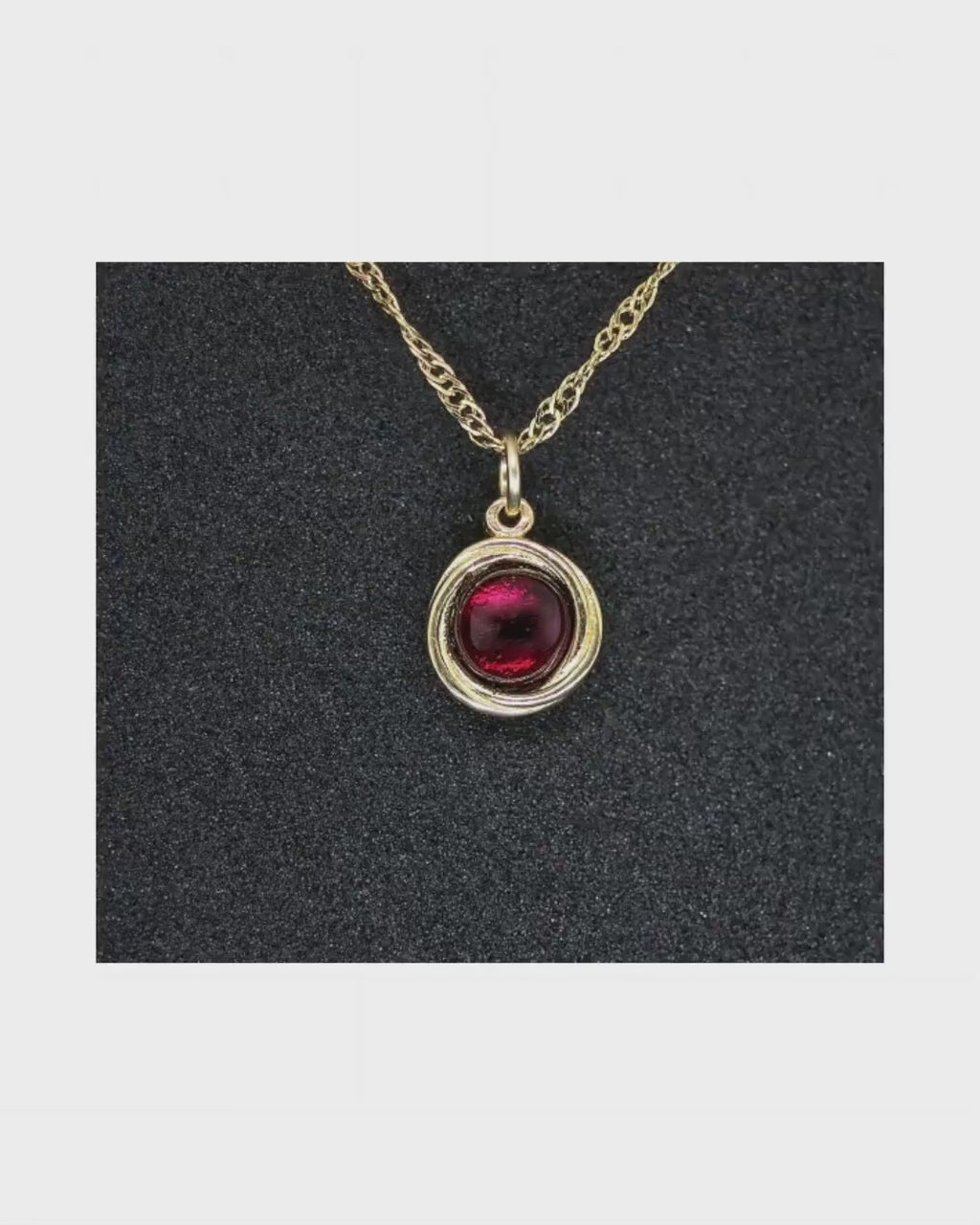 Garnet solid 14k gold necklace, Small red stone pendant Necklace