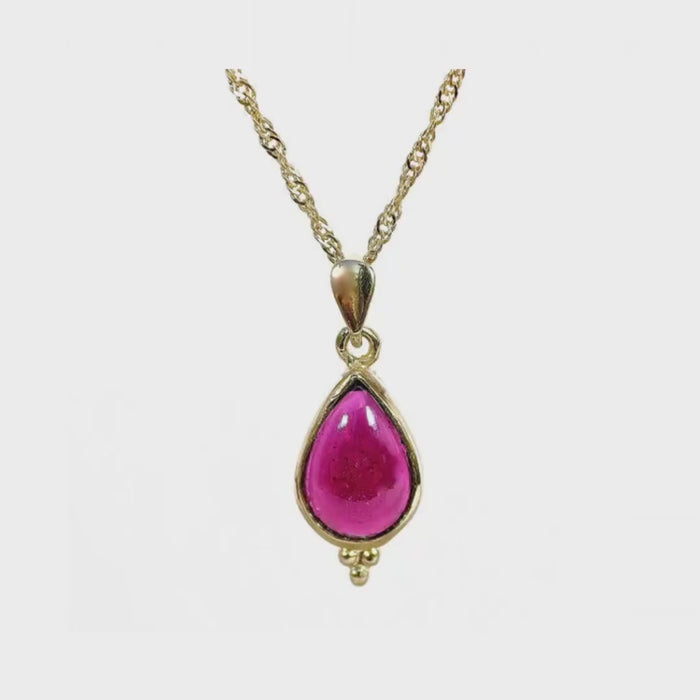 14k solid Gold Garnet Drop Necklace: January Birthstone Pendant