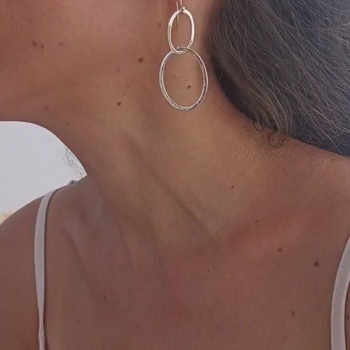 14K Solid Gold Hoop Dangle Earrings: Modern Circle Stud