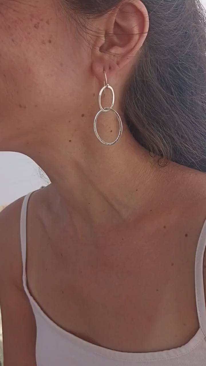 14K Solid Gold Hoop Dangle Earrings: Modern Circle Stud